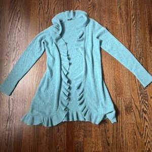 Magaschoni Cashmere Cardigan Blue with Ruffled Edges Small